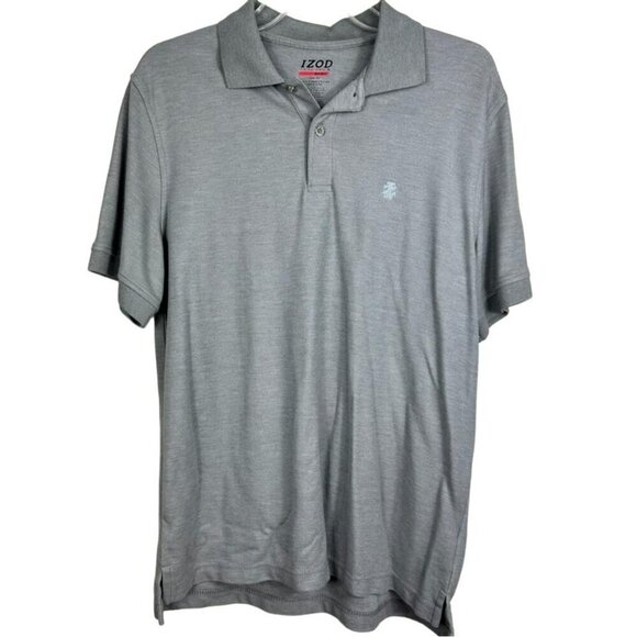 IZOD Polo Shirt Adult Large Grey White Logo Short Sleeve Cacual Mens - Picture 2 of 9